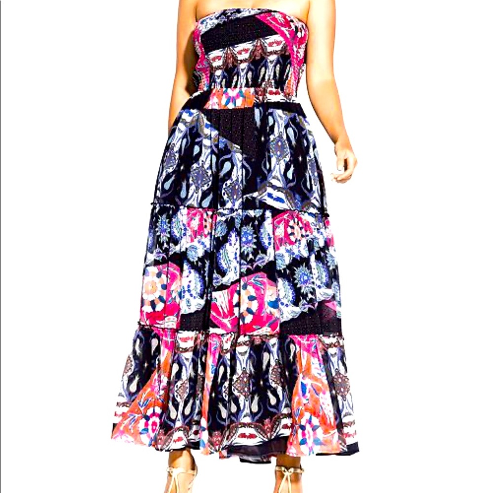 City Chic Multicolor Strapless Maxi Dress
